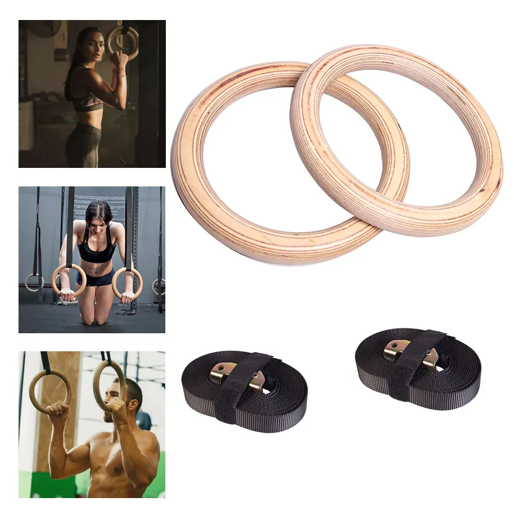 

Gymnastic Rings Exercise Gym Rings Olympic Wooden Workout Exercise Calisthenics Rings Strength Training Pull Ups Dips Wood Color