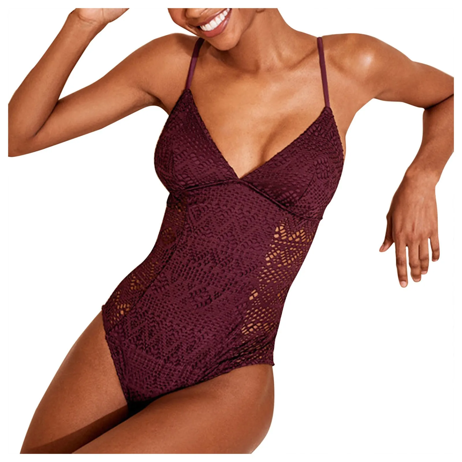 

Ladies sexy lace one-piece camisole swimsuit Ladies sexy V-neck solid color camisole swimsuit solid color one-piece bikini