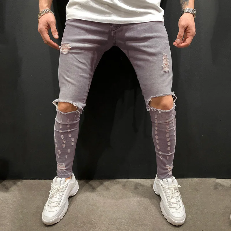 Модные Винтаж уличные джинсы облегающие рваные порванные штаны мужские в стиле