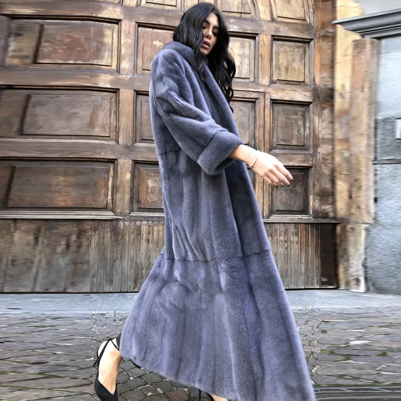 120cm X-long Genuine Mink Fur Coat Women Winter Fashion High Quality Real Mink Fur Coats for Women Outwear Trendy Fur Overcoat