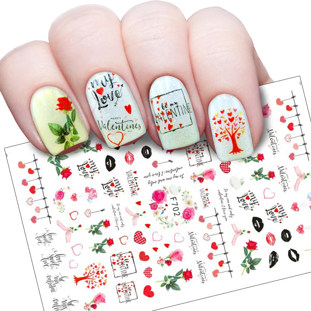 

1PC Valentine's Day adhesive 3d nail sticker foil for nails art decoration love heart designs nail decals manicure supplies tool