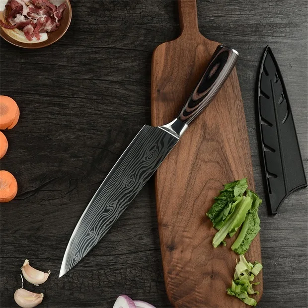 A.8 inch Chef knife Супер качество " дюймовые универсальные поварские Ножи Имитация дамасской стали вены Santoku кухонные ножи резьба Кливер нарезка Подарочный нож - Цвет: A.8 inch Chef knife