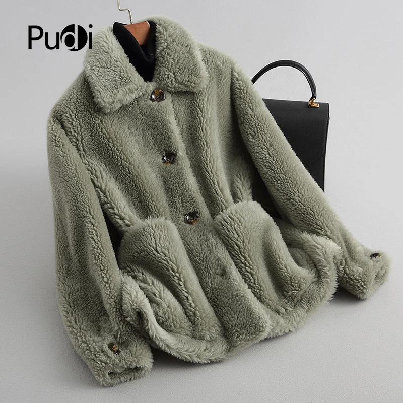 Женское зимнее теплое меховое пальто PUDI из овчины женские натурального меха