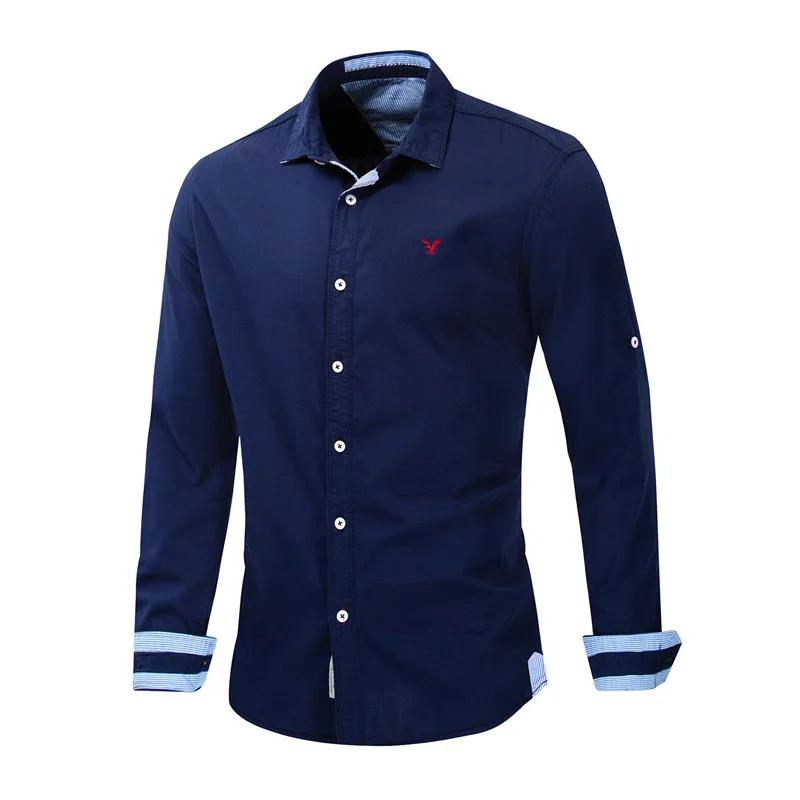 Рубашка мужская с вышивкой орла Хлопковая сорочка длинным рукавом повседневная