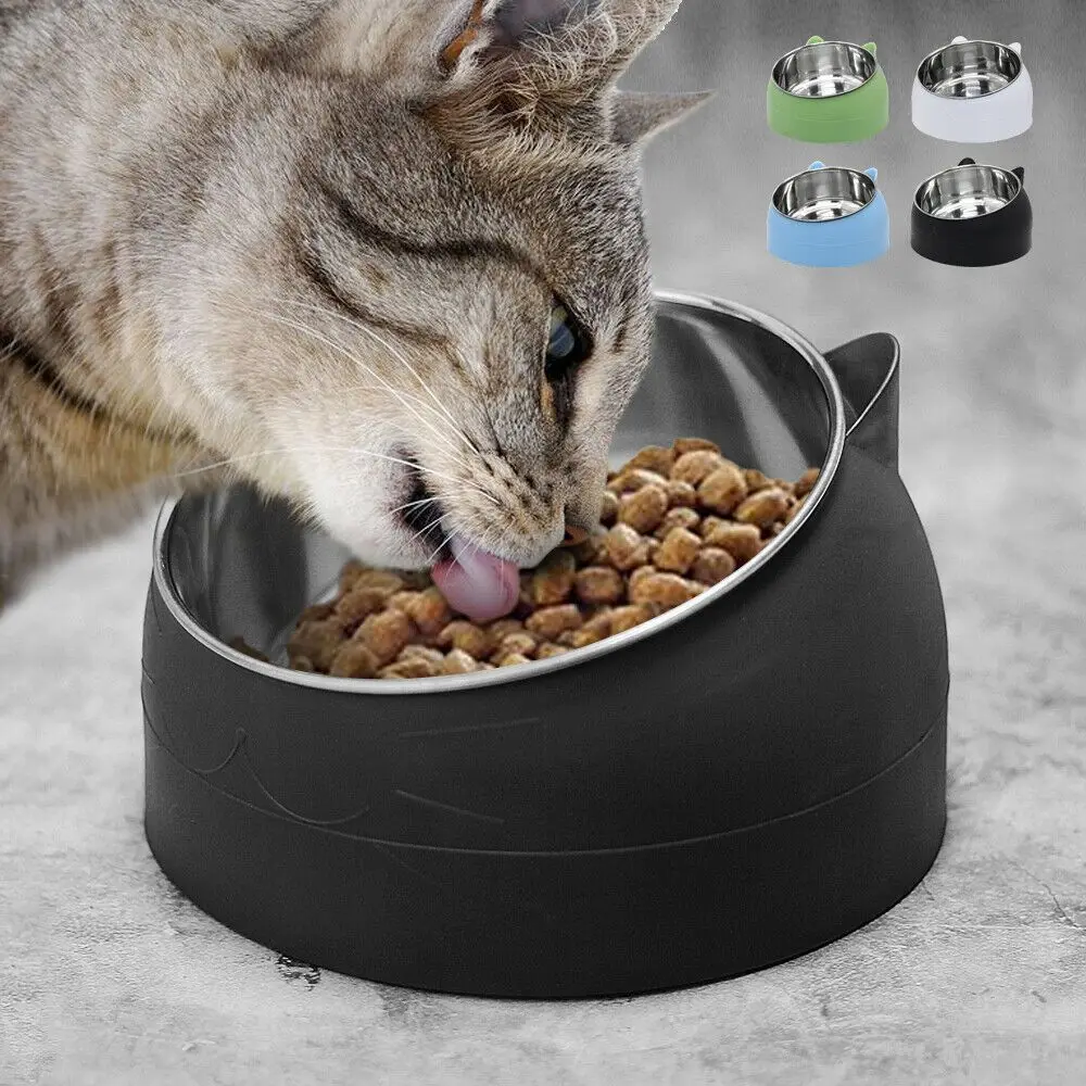 

Cat Dog Pet Bowl 15 Degree Oblique Mouth Stainless Steel Food Bowl Cat Feeder To Protect Pet Cervical Spine Product Cat Supplies