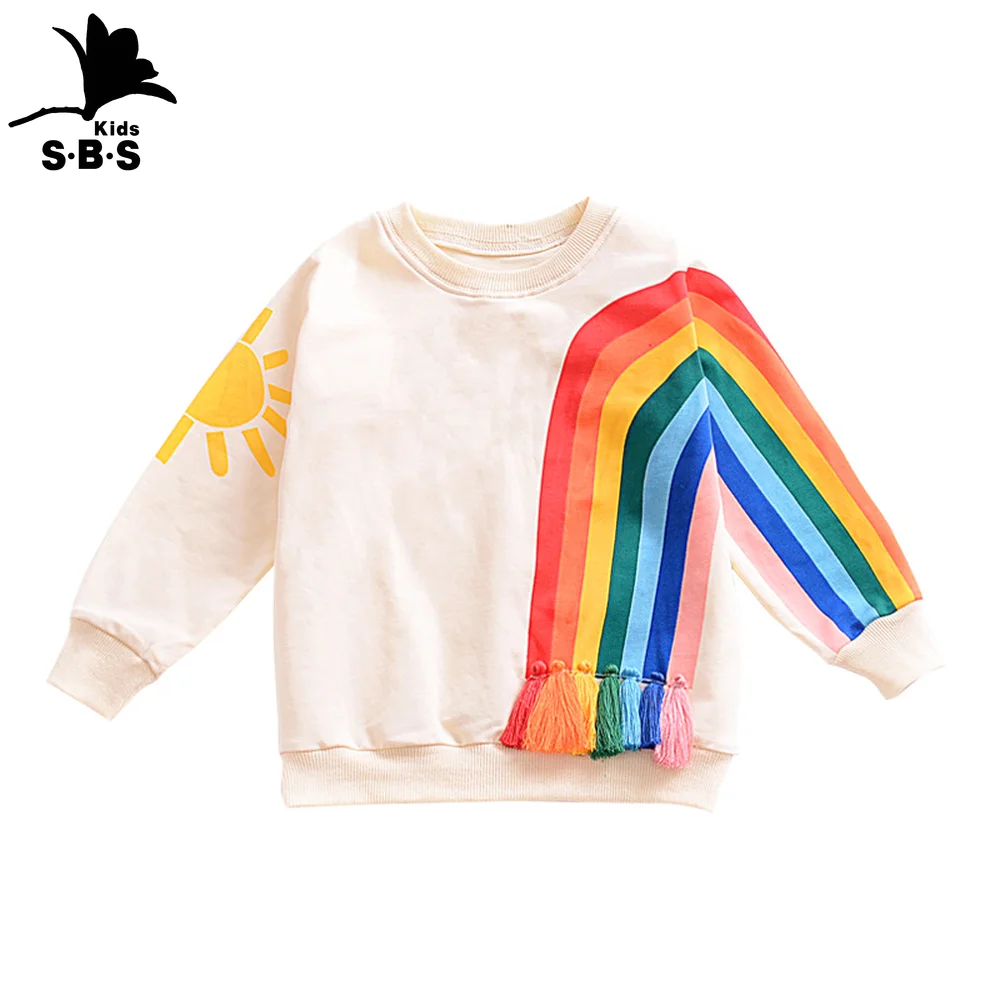 2019 осень и зима новый дизайн детская одежда с бахромой Радужное Солнце Футболка