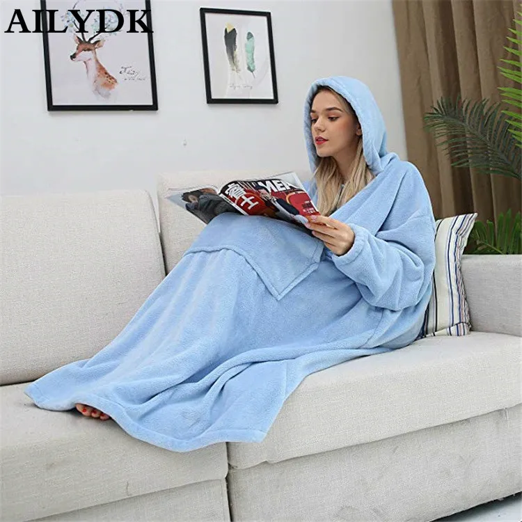 Зимнее теплое одеяло с капюшоном для телевизора s купальный халат взрослых
