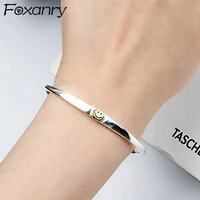 foxanry minimalist 925 stamp smiley face bangles bracelet for women creative trendy wedding bride jewelry gifts