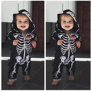 Baby Boy Clothes Funny Skeleton Halloween Costume Long Sleeve Romper Hooded Jumpsuit Zipper Front Op in Pakistan