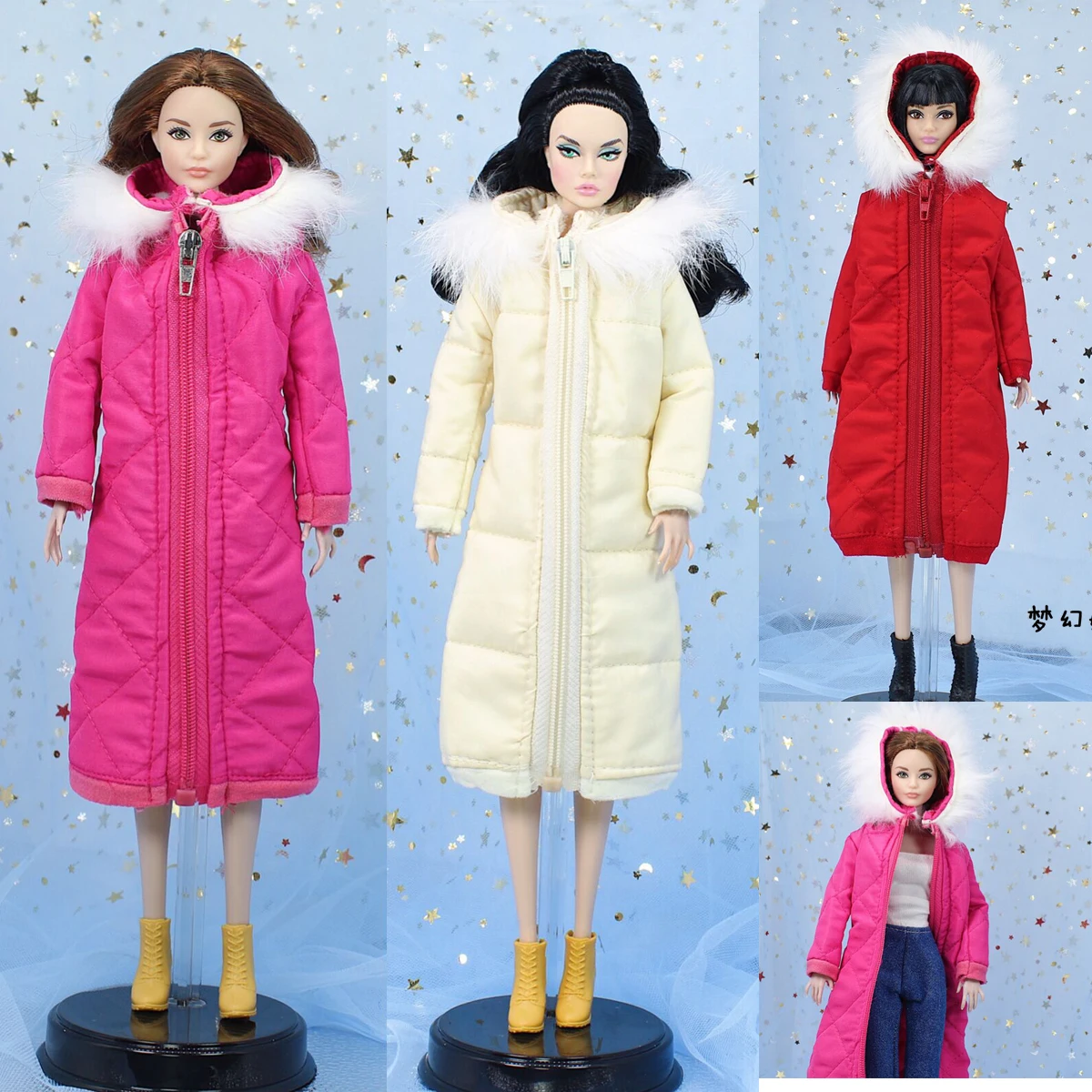 Зимняя одежда длинное пальто пуховик с плюшевой шапкой для куклы BJD Xinyi Барби FR ST