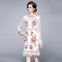 2021 new womens dress mesh chiffon stitching positioning flower lady temperament european and american style long skirt