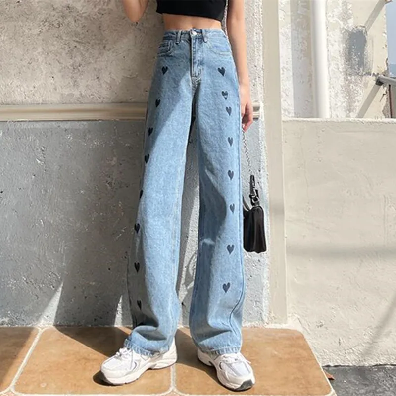 

Woman Jeans High Waist Clothes Wide Leg Denim Clothing Blue Streetwear Vintage Quality Nice Vogue Harajuku Straight Pants
