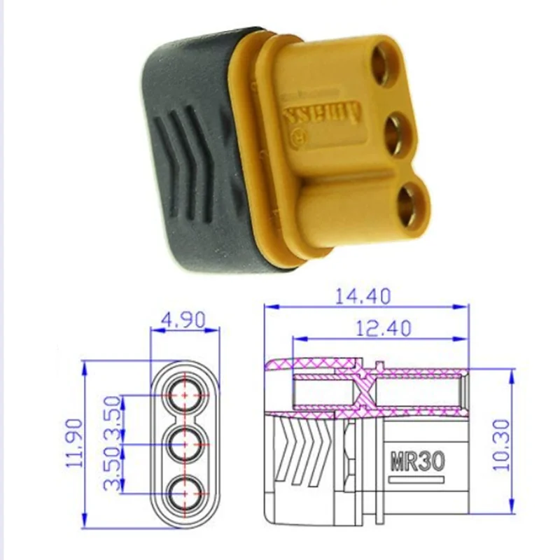 Позолоченный разъем MR30 Штекерный гнездовой для литиевых батарей