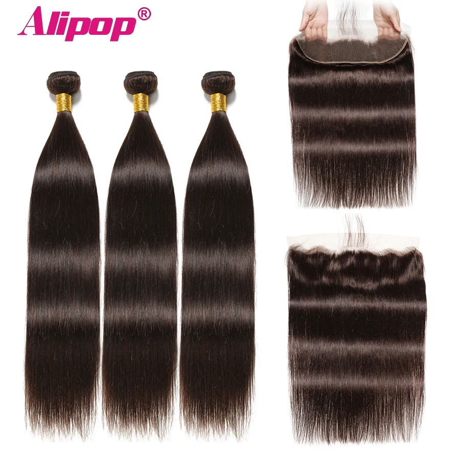 #2 темно коричневые 3 пряди чка перуанских волос волнистые пучки с фронтальными