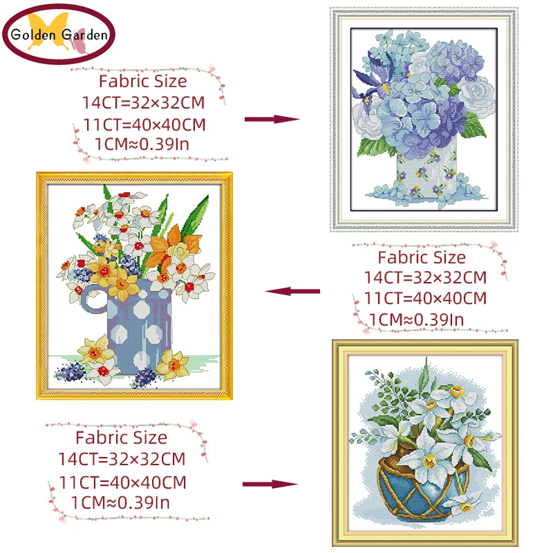 

GG Elegant Vase Stamped Cross Stitch Patterns DIY Kits Needlework Embroidery Sets Joy Sunday Counted Cross Stitch for Home Decor