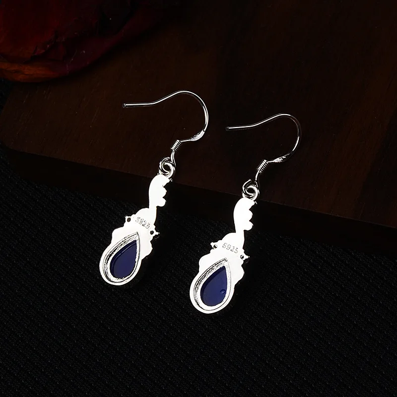 Женские маленькие серьги подвески с голубым камнем в стиле бохо форме капли воды