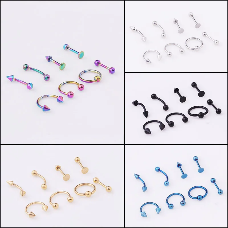 

Popular 8pcs set Mixed Wholesale Stainless Steel Body Piercing Jewelry Eyebrow Lip Nose Ring Body Picercing Jewelry