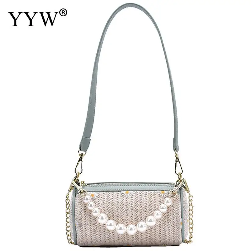 

Weave Underarm Bag Women 2020 Casual Soft Surface Summer Bags Pearl Handbags Fashion Mini White Shoulder Bags Totes bolso mujer