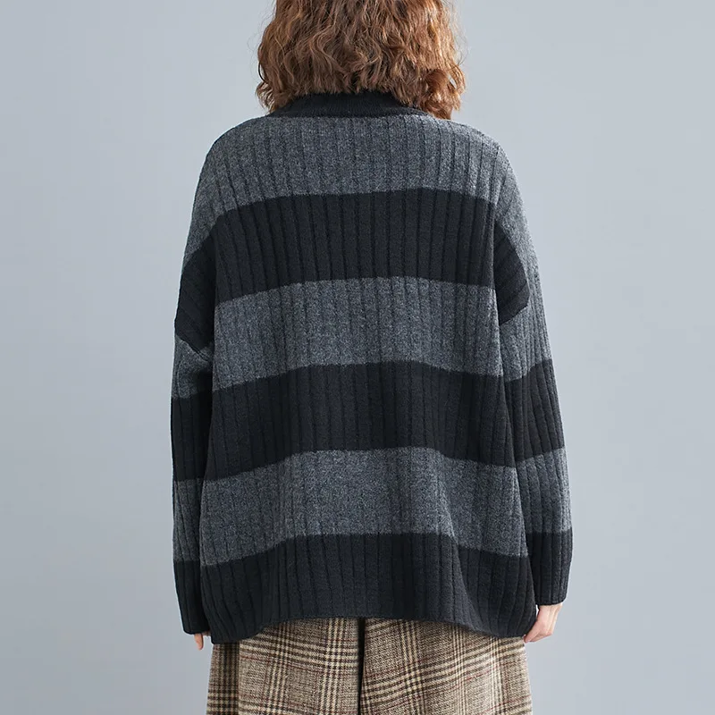 

YourSeason Winter Spring New Ladies Striped Knitting Sweater 2021 Casual Korean Pullover Women Turtleneck Loose Sweaters