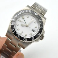 40mm white dial luminous clock mens gmt automatic watch steel case oyster strap mechanical mens watch