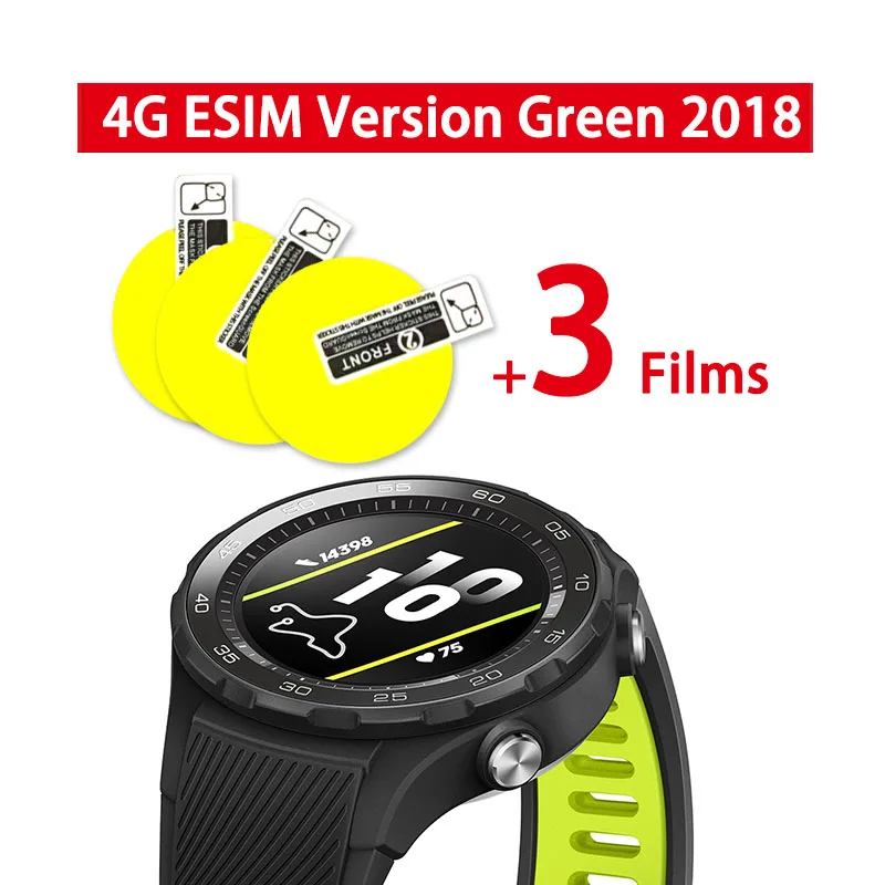 ESIM LTE Green 3Film Оригинальные часы huawei 2 с глобальной ПЗУ поддержка LTE 4G Телефонный звонок для gps Android iOS IP68 Водонепроницаемый NFC gps трекер сердечного ритма - Цвет: ESIM LTE Green 3Film