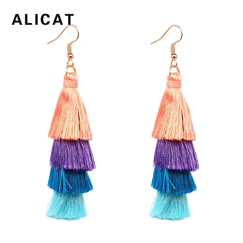 Висячие Многослойные серьги с кисточками в богемном стиле корейском этническом