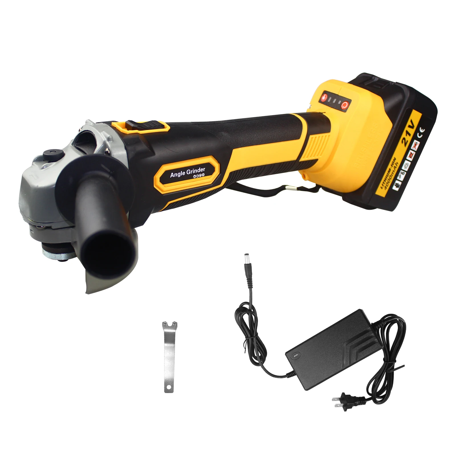 

21V Cordless Angle Grinder Tool Adjustable Auxiliary Handle Cutting Machine Polisher 10000RPM 4Ah Lithium-Ion Battery 2-Position