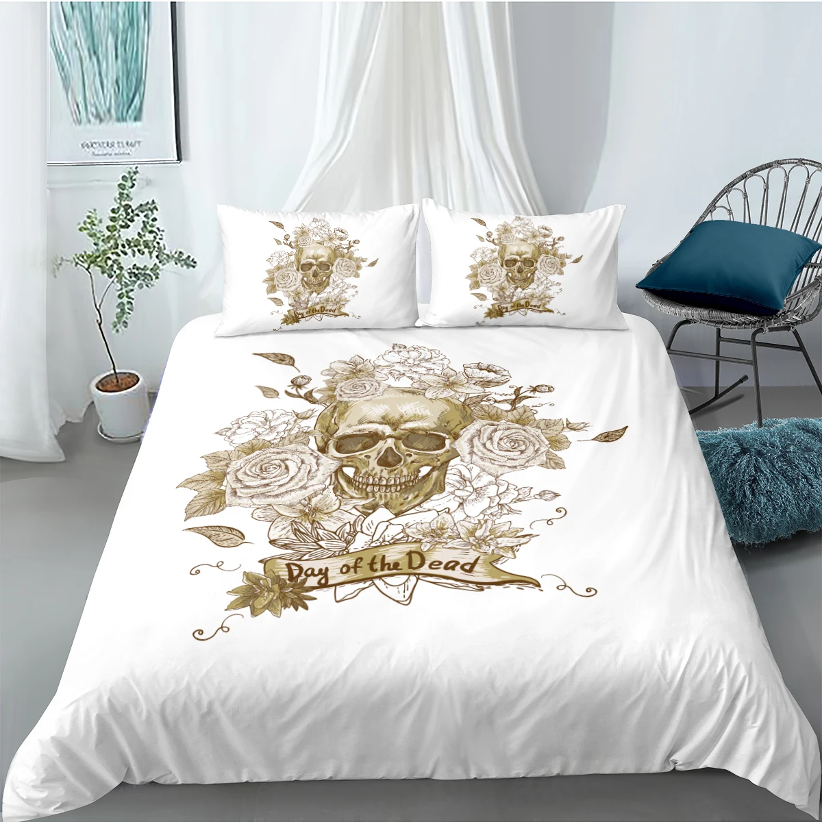 

3D White Comforter Covers Skull Quilt Cover Set Linens Bed Pillow Sham Full Double Single Twin Queen Size 140*210cm Bedclothes