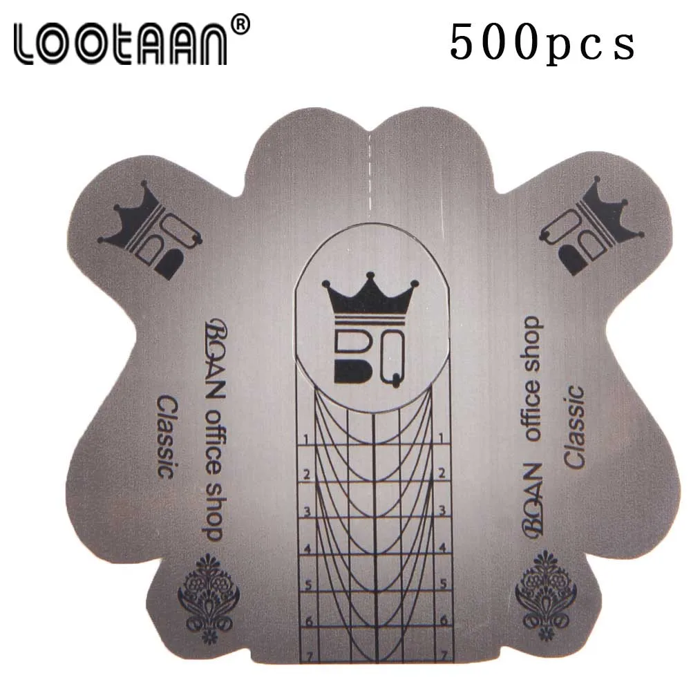 500pcs Lootaan серый, 500 шт./лот, толстые формы для ногтей, для акрилового УФ-геля, для наращивания наконечника, GuideSelf-клейкие формы, наклейки, инструменты для дизайна ногтей - Цвет: 500pcs