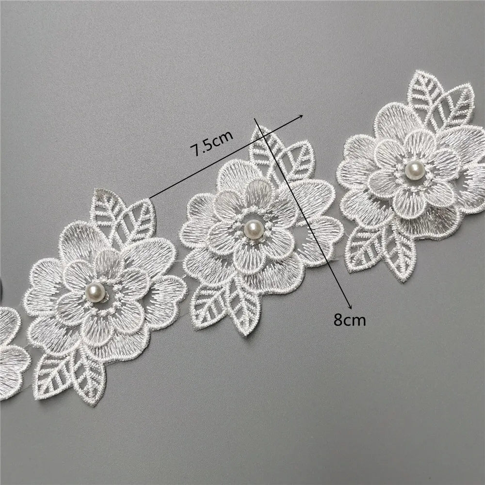 10 шт. белый цветок с жемчугом вышитая кружевная отделка по краям лента ткань в