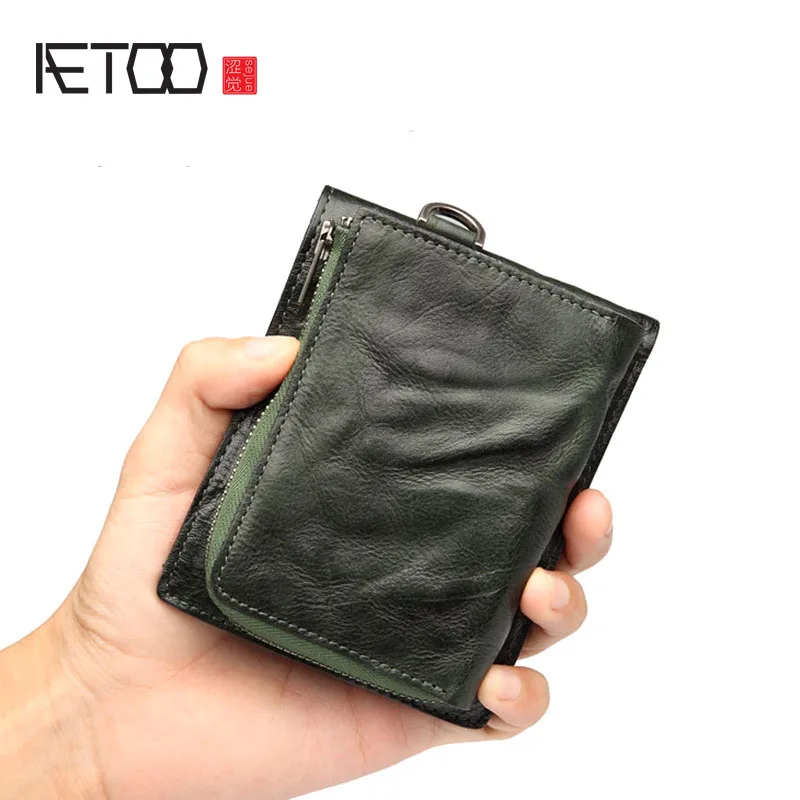 Мужской кошелек AETOO винтажный из кожи с коротким разделением | Багаж и сумки