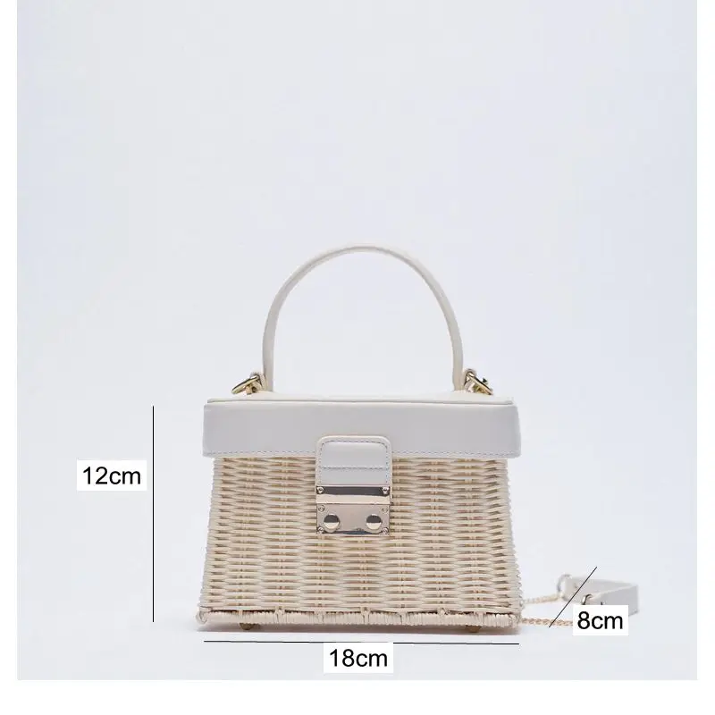 

White Customized Flip Vintage Straw Handbag Woven Crossbody Bags Casual Portable for Women Basket Straw Rattan Bag Women Box