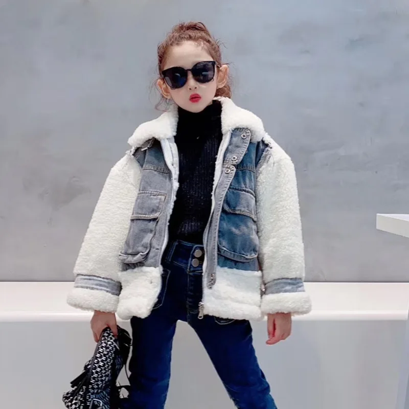 Новинка Осень-зима 2020 детская джинсовая куртка из искусственного кроличьего
