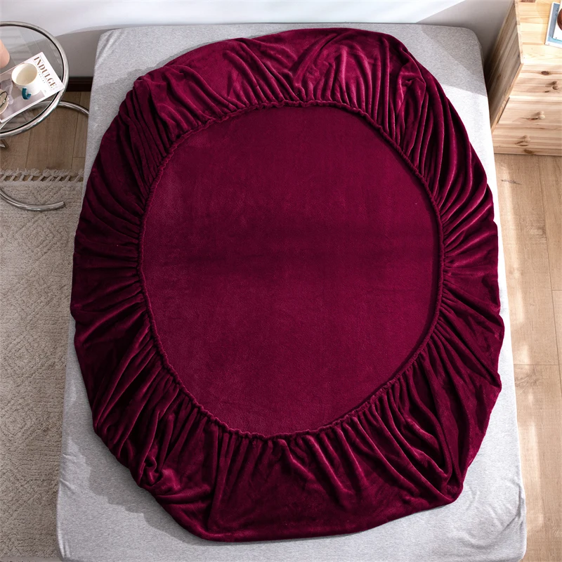 

Bed Sheet Coral Fleece Anti-Static And Pure Color Sheets Bed All Season Cozy Warmth 1pc Home Bedding Mattress Cover Protector