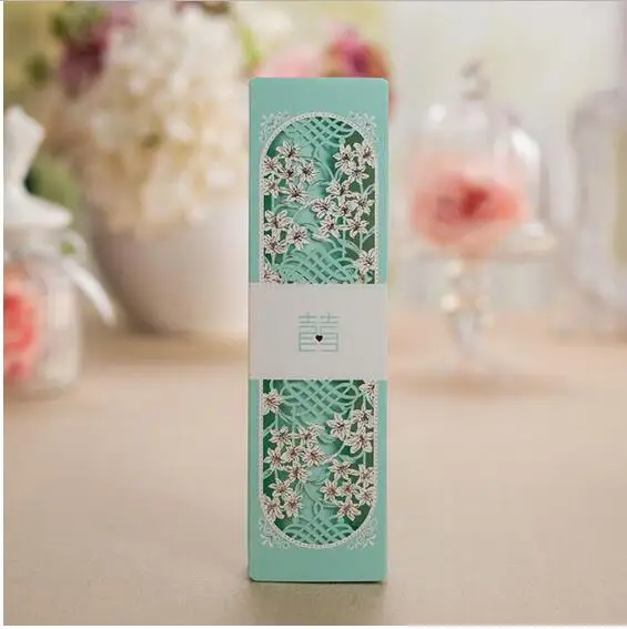 blue 20 шт Tiffany Blue, Свиток, лазерная резка, упакованная коробка для свадебных приглашений с узлом-бабочкой, для печати, свадебные украшения, принадлежности - Цвет: blue