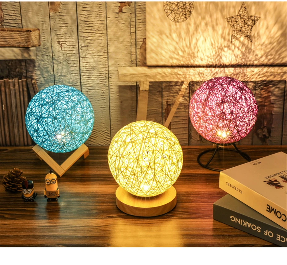 Светодиодный настольный светильник из ротанга с бесступенчатым затемнением для спальни, плетеный Ночной светильник, освещение в помещении, подарок для детей на день рождения