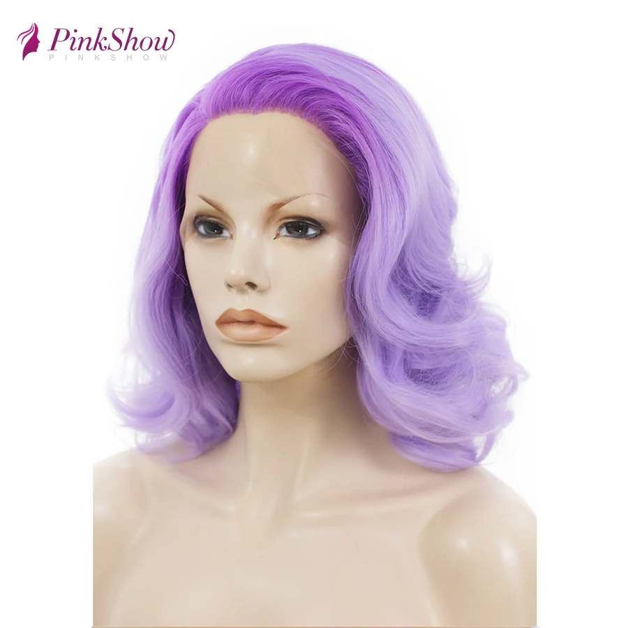 Pinkshow Purple Wig Ombre Lace Front Short Synthetic For Women Two Tone Dark Root Heat Resistant Fiber | Шиньоны и парики