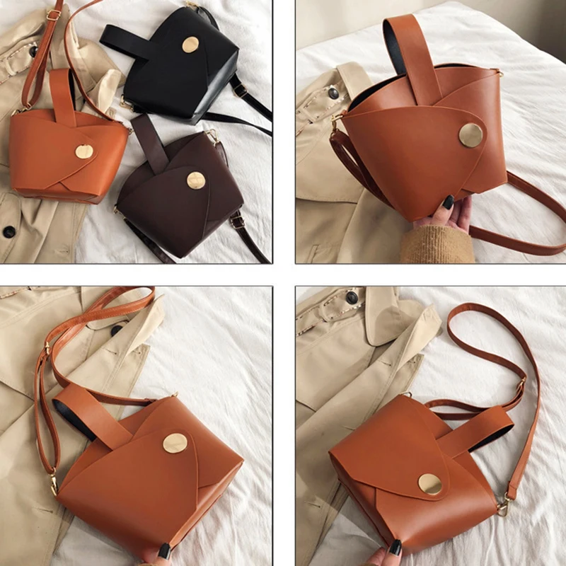 

PU Leather Women's Fashion Luxury Retro Shoulder Bucket Bag Simple