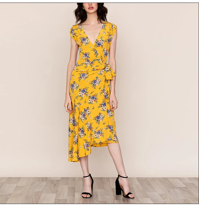 S.FLAVOR Women V-neck printing long vestidos good quality Casual Spring Summer dress Popular sleeveless Sexy Printing Dress