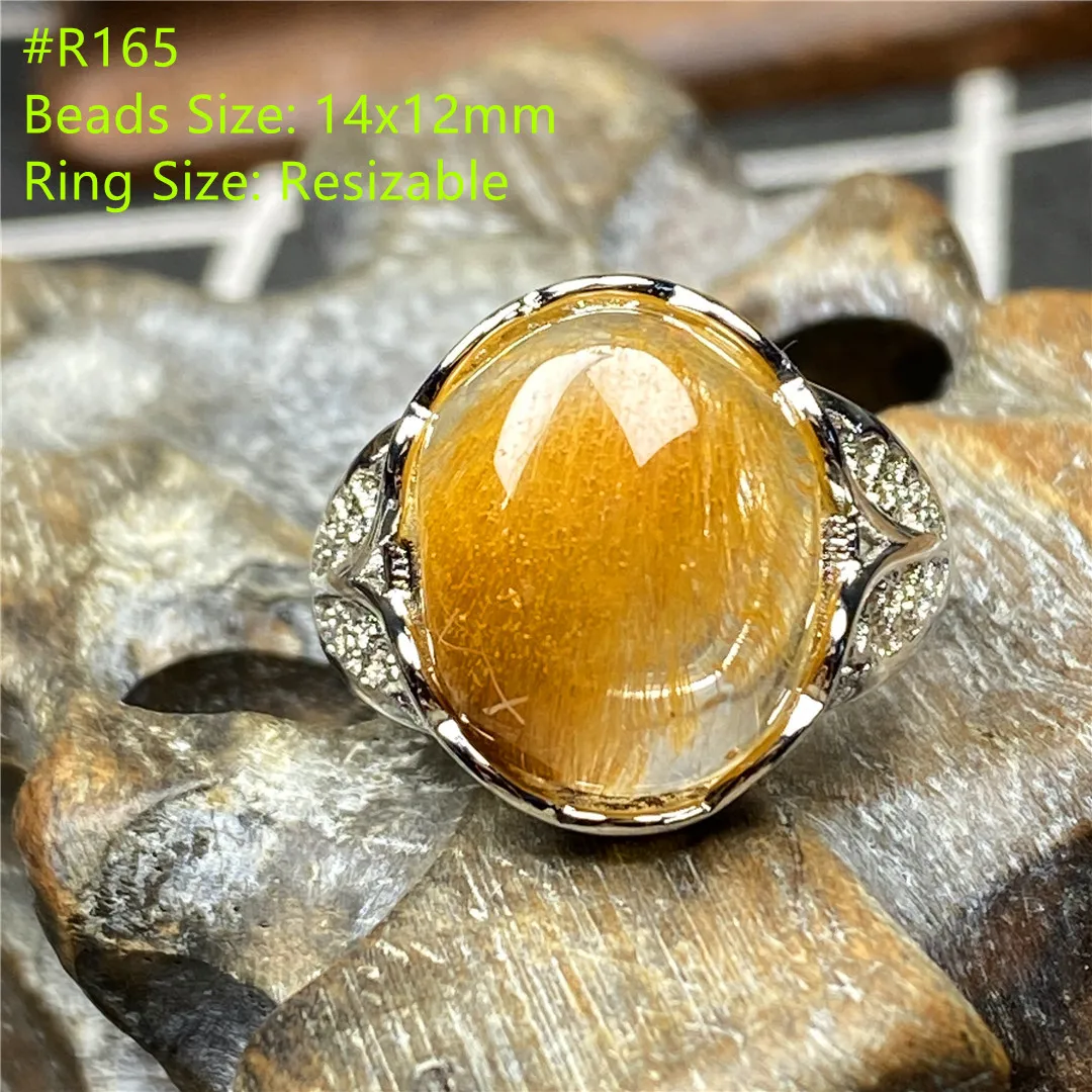 

Top Natural Gold Rutilated Quartz Ring Adjustable For Woman Man Crystal Wealth Healing Beads Silver Gemstone Ring Jewelry AAAAA