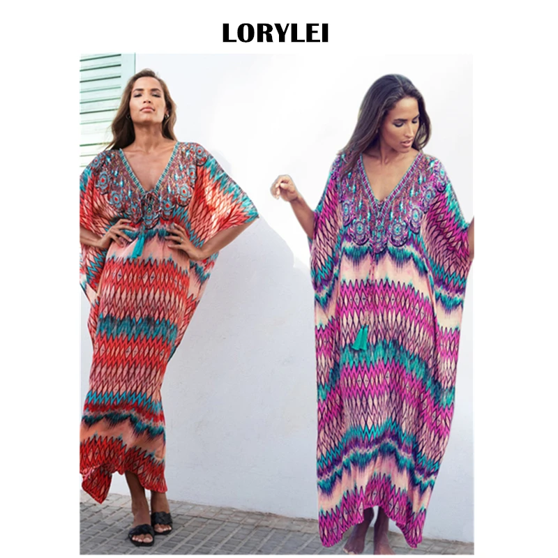 2020 фиолетовое богемное свободное летнее пляжное платье с принтом сексуальное v