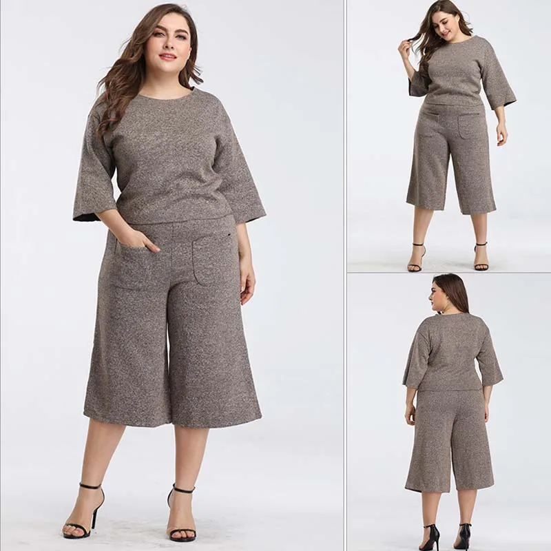 

Spring Autumn Cotton Casual Tracksuit For Women's Clothes Two Piece Set Suits Half Sleeve T Shirt Crop Tops+Broad Leg Pants Suit