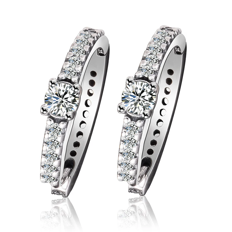 

Mother's Day Silver Earrings 100% Real Sterling Silver Solitaire Huggie Jewelry Bijouterie 2021 New Hoop Earrings for Women
