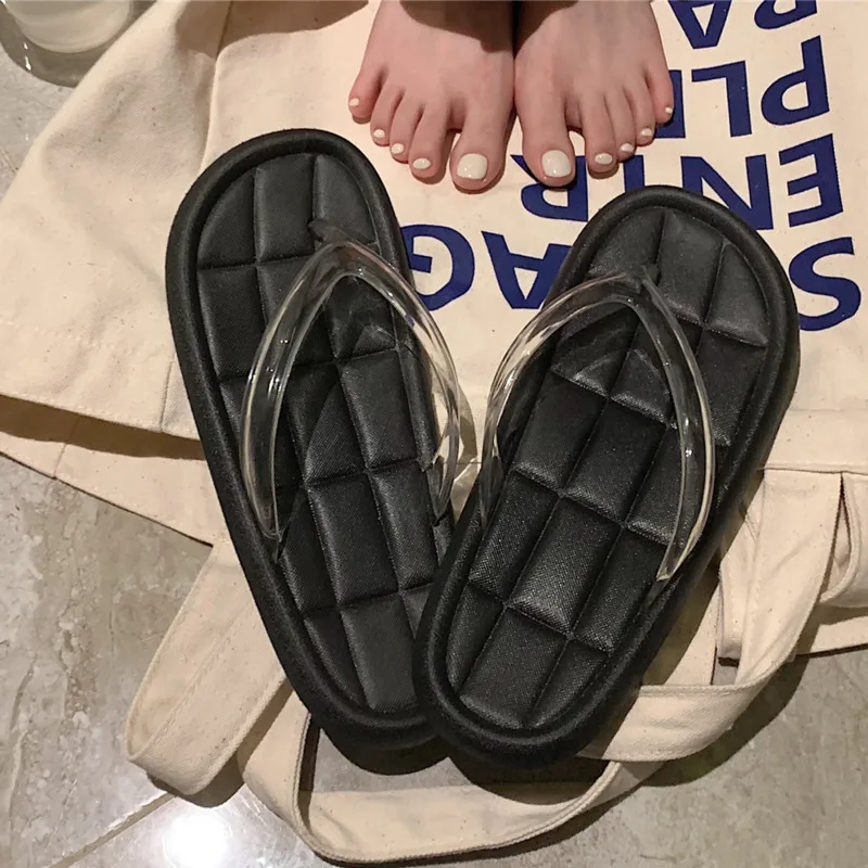 

SP&CITY 2021 Summer Shoes For Women Transparent Belt Simple Platform Flip Flops Leisure Style Massage Slippers Beach Shoes Girl