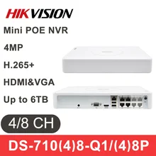 Hikvision NVR DS-7108NI-Q1/8P 8CH DS-7104NI-Q1/4P 4CH POE NVR 6MP 4MP Record H.265+ POE IPC Security Network Video Recorder