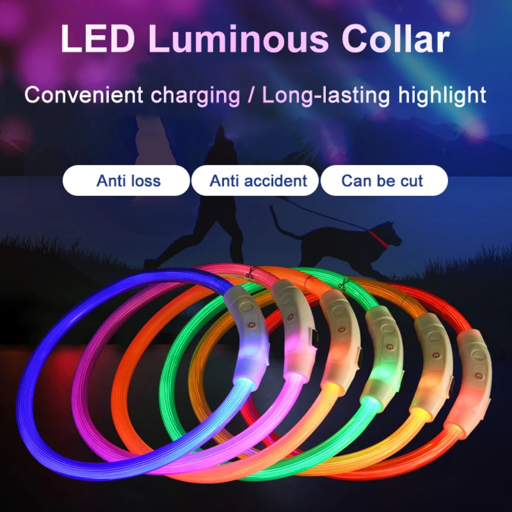 

LED Dog Collar USB Rechargeable Pet Dog Cat Glowing Collar High Visibility Lighted Night Safety Collars for Pet Night Walking