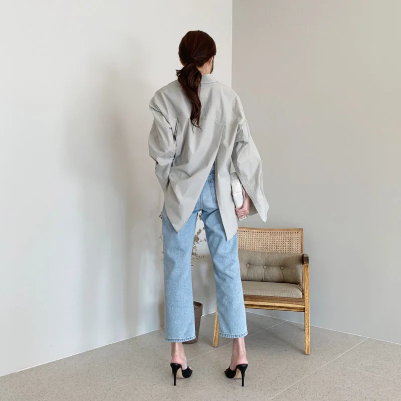 

Summer Women Fashion Casual Loose Solid Button Flare Sleeve Top Shirts Vintage Turn-down Collar Korean Sexy Blouses