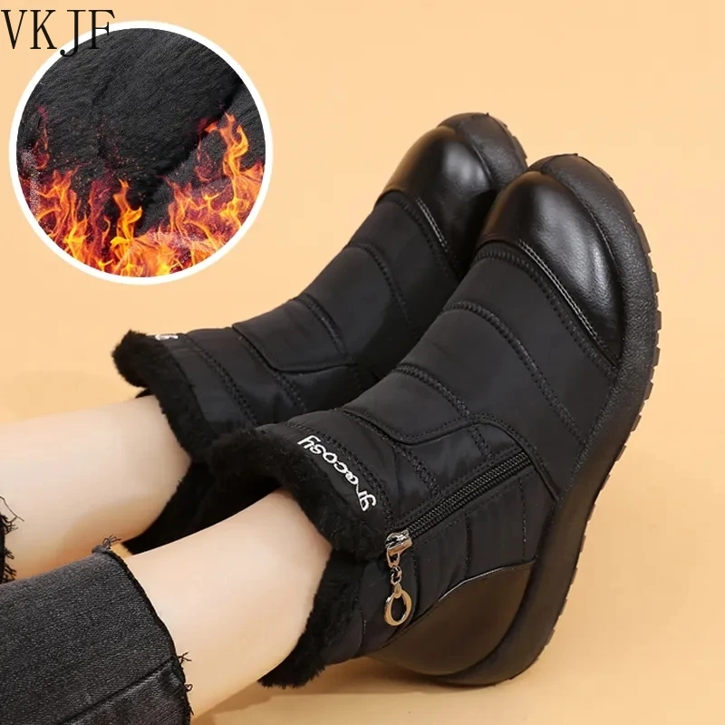 

Новинка, зимние сапоги для женщин, зимняя теплая плюшевая обувь, женские ботильоны с меховой подкладкой и молнией, обувь для пожилых мам, жен...