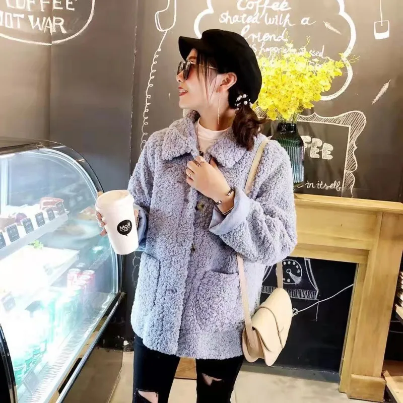 Пальто Harajuku из искусственной овечьей шерсти женская зимняя однобортная