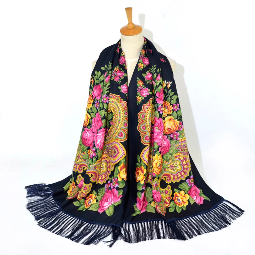 Женский винтажный шарф в этническом стиле осенне зимний длинный красный